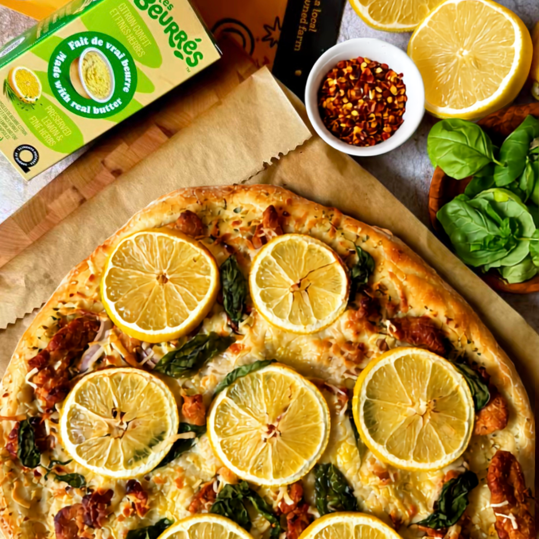 Pizza aux lanières de soya et beurre au citron confit
